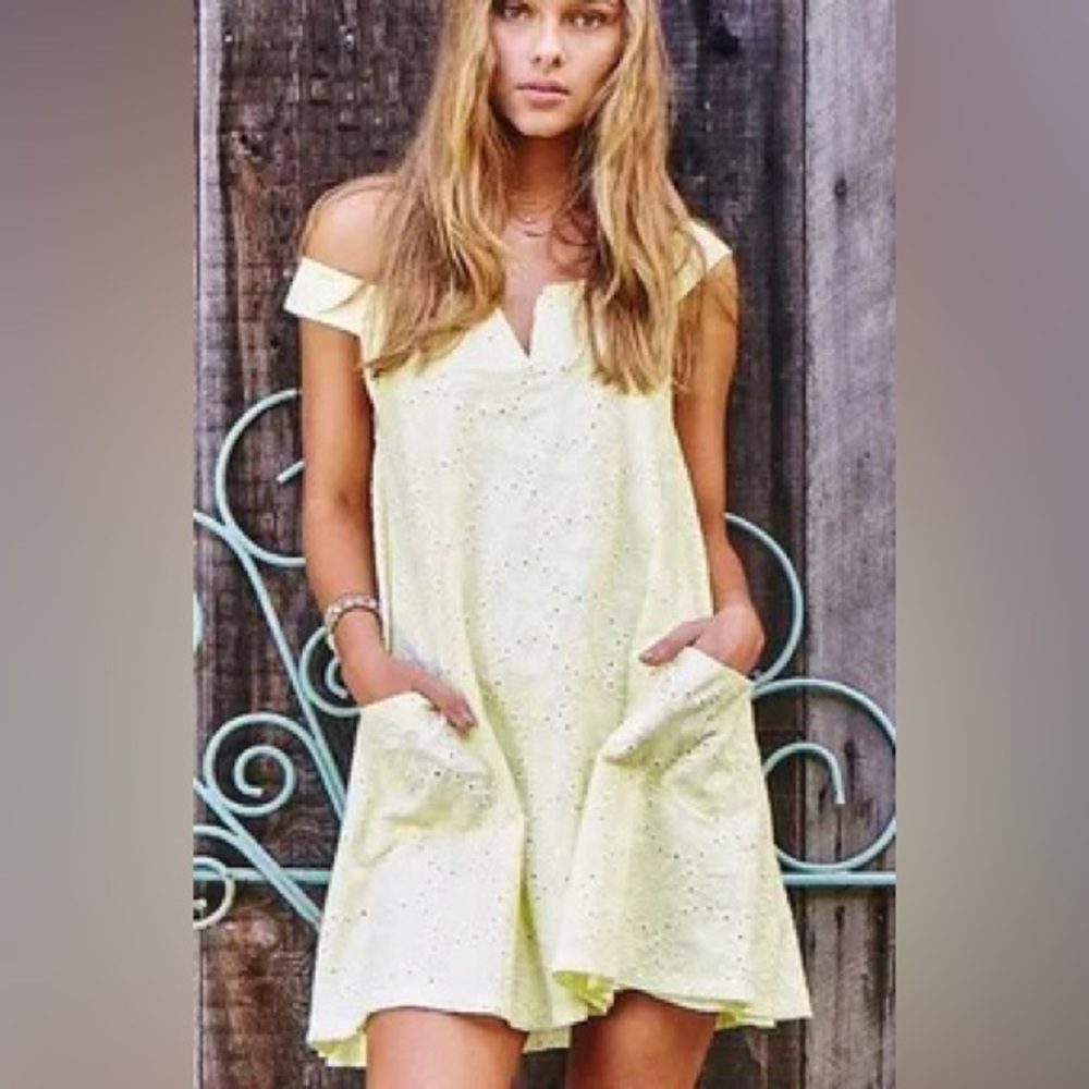 Altar’d State Reign Of Sunshine Yellow Eyelet Mini Dress